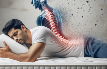 Uomo dorme con visualizzazione anatomica della colonna vertebrale.